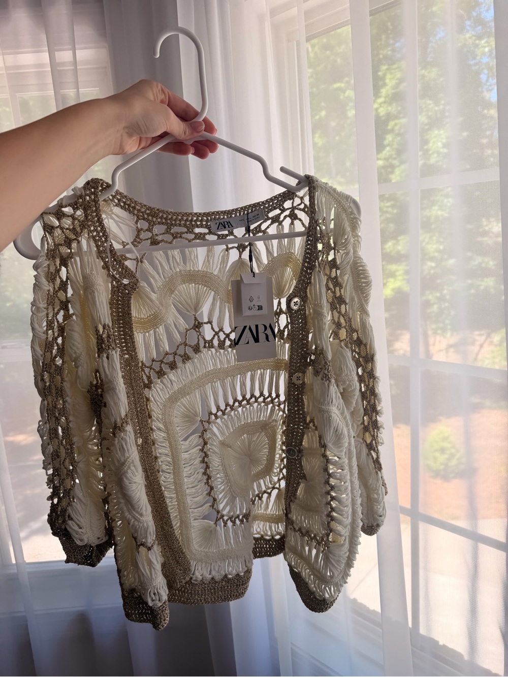Zara Cream Crochet Openwork Cardigan